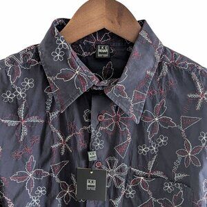 Ike Behar NWT Size L Deep Purple Eggplant Color Embroidered Button Down Shirt